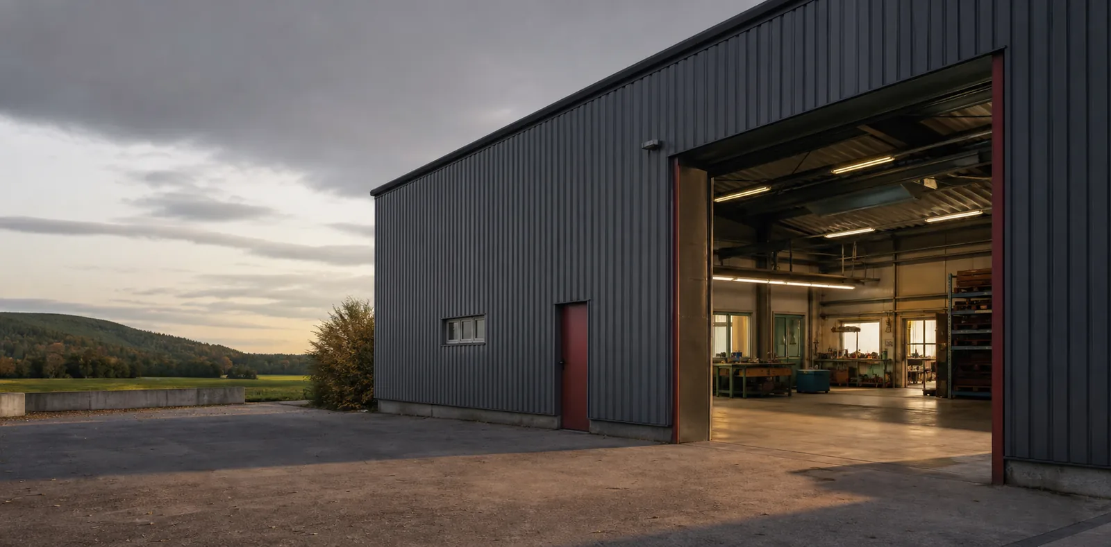 Gewerbehalle in regionaler Umgebung